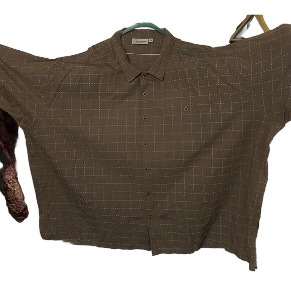 Ossomani Men's 7XB Short Sleeve Button Up Shirt Brown and White 100% Cotton - Picture 2 of 8